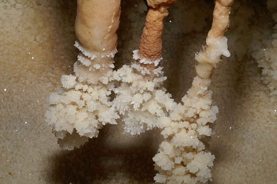 Stalactites and crystals in the Perama cave in Ioannina, Greece