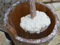 Making heavy cream with a traditional Zagori wooden butter beater (ντρουμπουλίτσα as it is locally called)