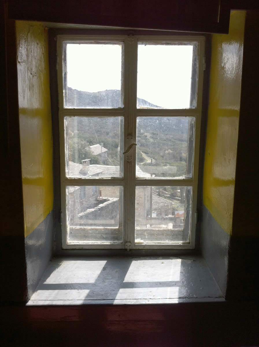 the view from the window of the traditional cafe in tservari village, zagorochoria, greece