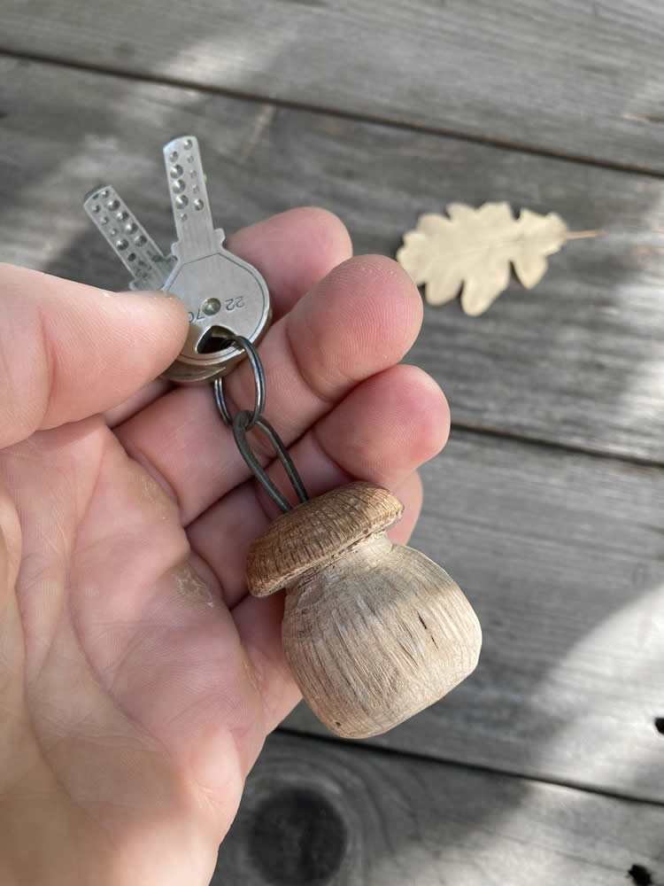 Handmade wooden porcini keyrings and jewelry by Marinaporcini